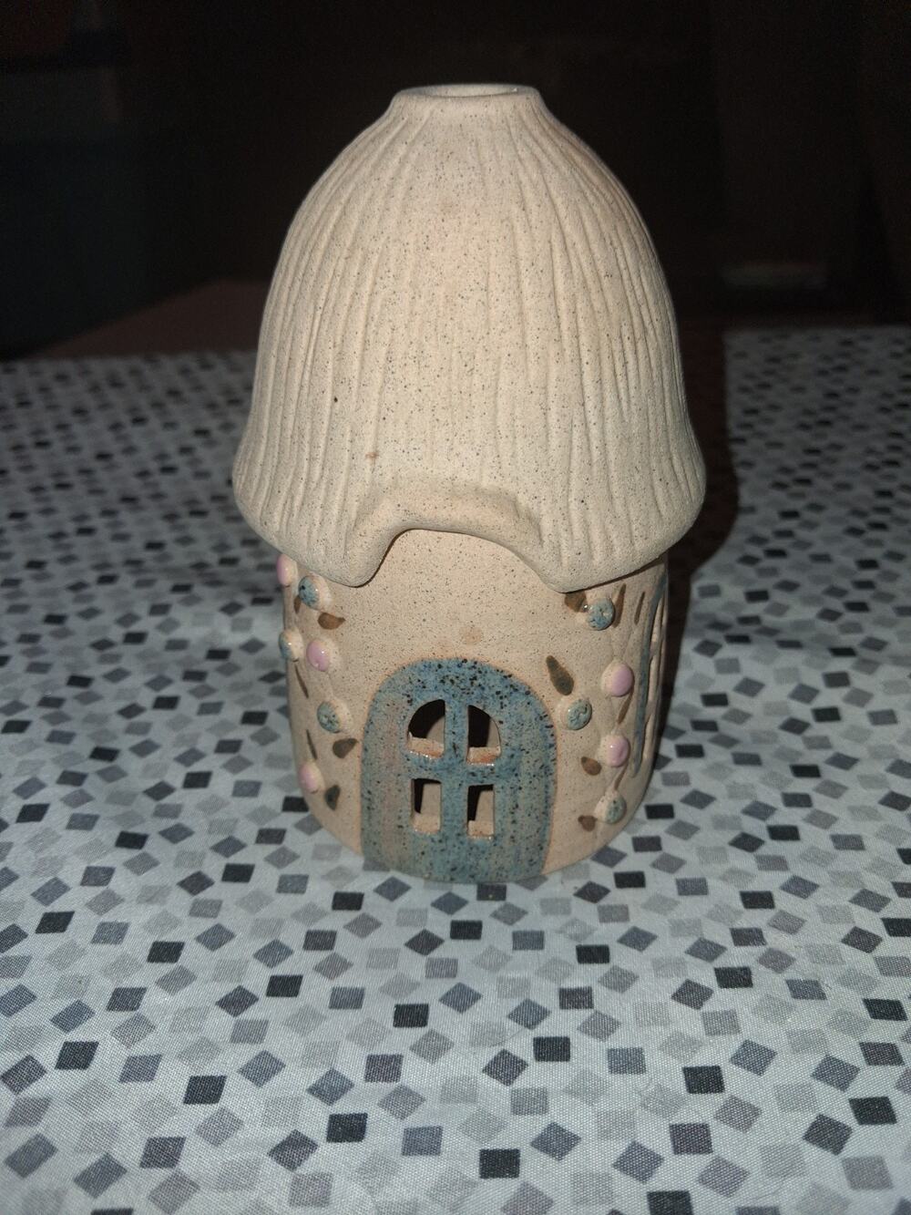 Cottage Tea Light Candle Holder Ceramic Round House Dome Roof